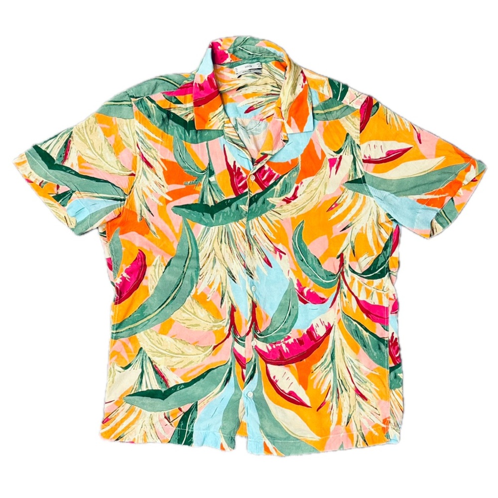 Men’s MNG Tropical Print Short Sleeve Button Up - Size Large L